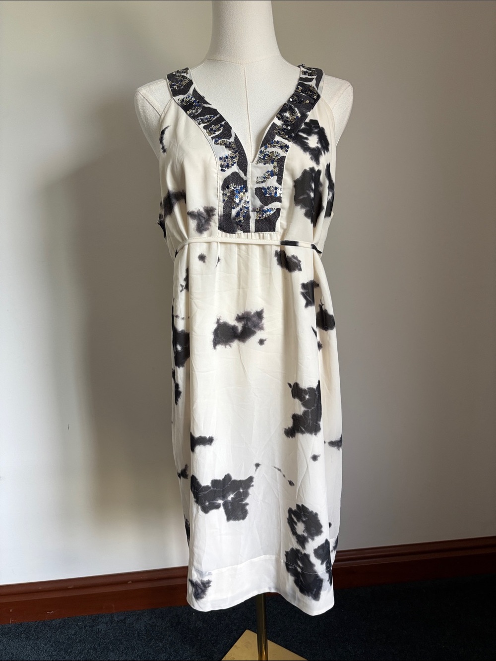 A Pea in the Pod Cream Midi Dress with Black Floral Print